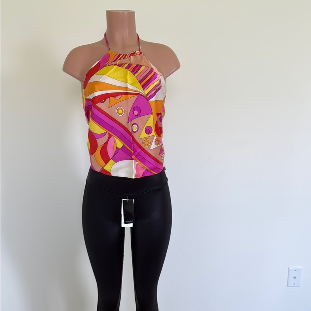 Pink and Yellow Graphic Halter Tank Top
